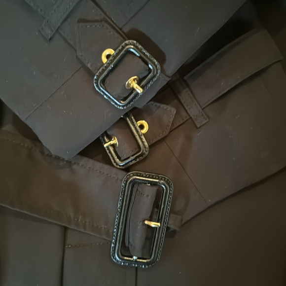 BURBERRY BRIDSTOW BLACK GABARDINE COTTON TRENCH COAT LEOPARD PRINTED LINING US 4 - Picture 12 of 15